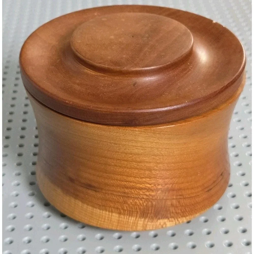 Vintage Black Cherry Wood Round Trinket Stash Spice Box‎ Container with Lid